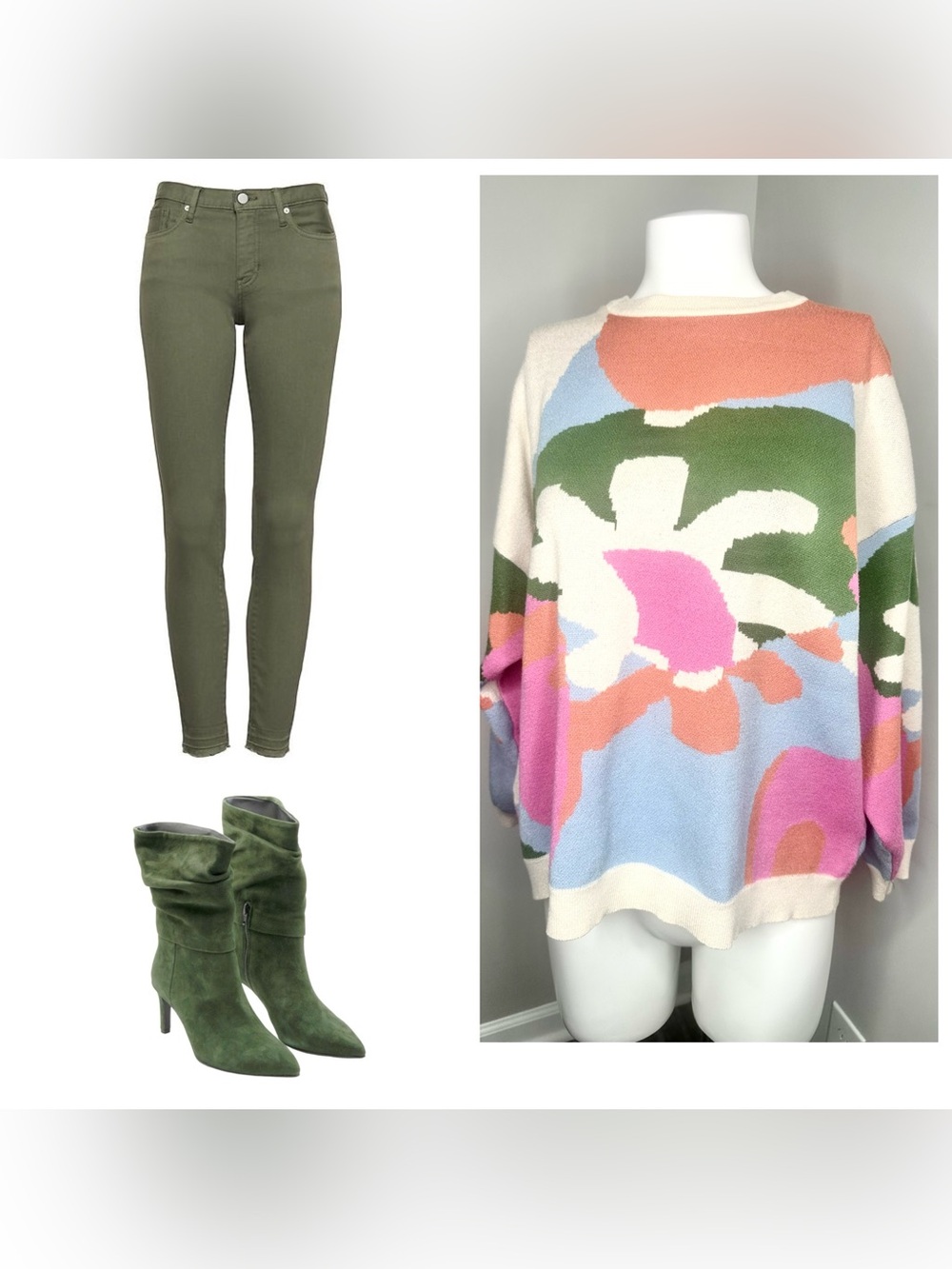 Polagram Multicolor Abstract Print Sweater - Cream  Pink, Green & Blue- 1X